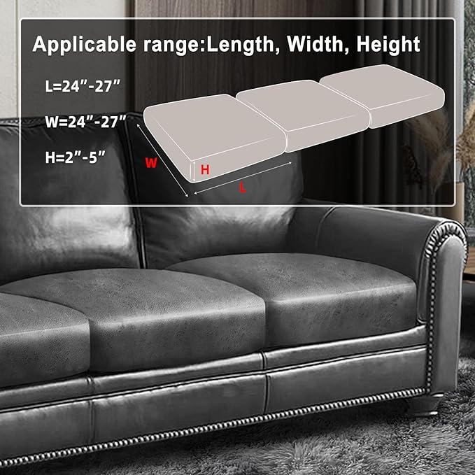 Leather Look Couch Cushion Covers Sofa Seat Slipcovers Sets Couches Furniture Protector for Sectional Armchair Loveseat Pets Kids Stretch Spandex Fabric (3 Cushion Sofa, Light Grey)