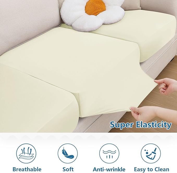 hyha Milk Silk Couch Cushion Covers, Soft Magic Sofa Covers Washable for Cushion Couch, Stretch Sectional Outdoor Cushion Covers for Patio Furniture with Elastic Bottom(Small, Cream)