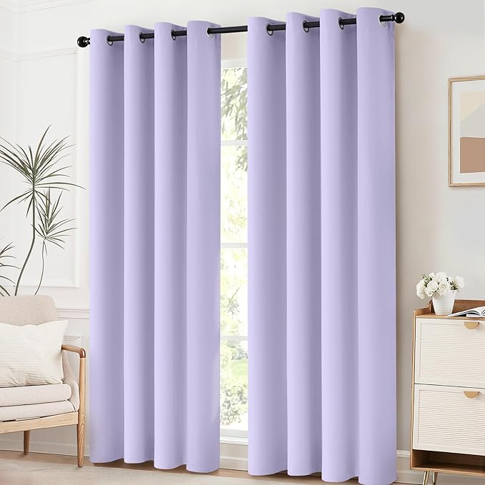Yakamok Lilac Curtains 63 Inch Length Room Darkening Grommet Light Purple Thermal Insulated Blackout Window Curtain for Bedroom Living Room 52" W x 63" L (Set of 2 Panels,Lavender)