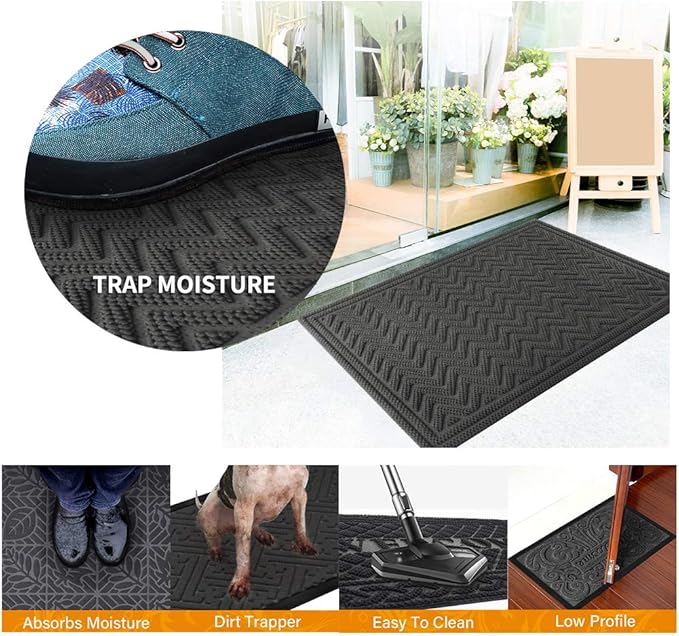 Mibao Front Door Mat, Dirt Trapper Welcome Mat for Outdoor Indoor, Non-Slip Waterproof Doormat, Durable Machine Washable Low Profile Entry Rug for Back Door Outside Patio, 24" x 36", Gray Wave