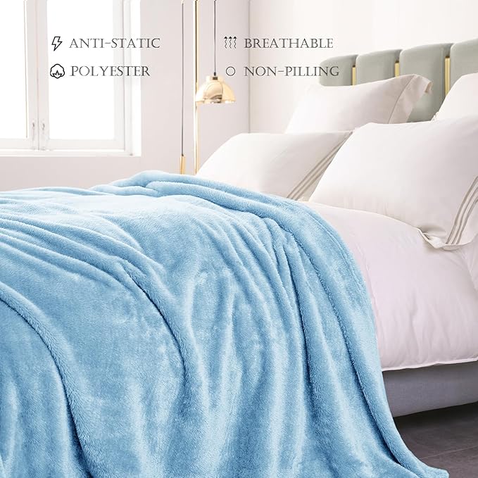 Exclusivo Mezcla Plush Fuzzy Fleece Bed Blanket Twin Size, Super Soft, Fluffy and Warm Blankets for Couch, Bed, All Season (Light Blue, 90x66 Inches)