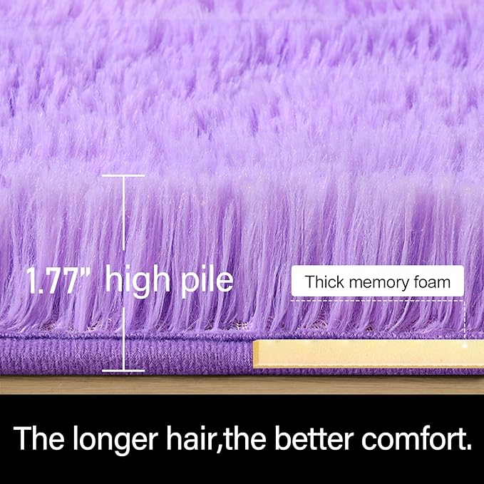 LOCHAS Ultra Soft Indoor Modern Area Rugs Fluffy Living Room Carpets for Children Bedroom Home Decor Nursery Rug 4x5.3 Feet,Lavender Purple