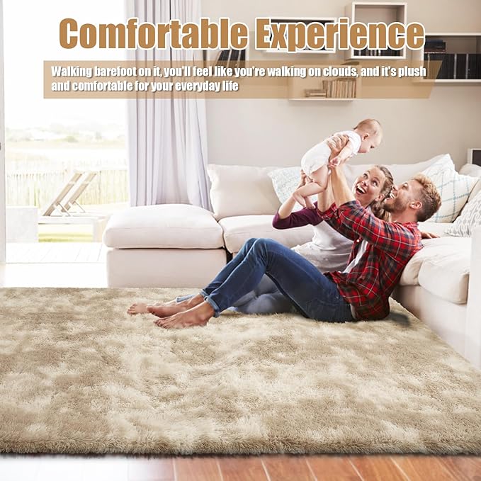 6x9 Fluffy Area Rug for Living Room,Shag Area Rugs for Bedroom,Soft Fuzzy Rug Non-Shedding Indoor Plush Carpet for Kids Bedroom Nursery Dorm Home Decor,Tie-Dyed Beige