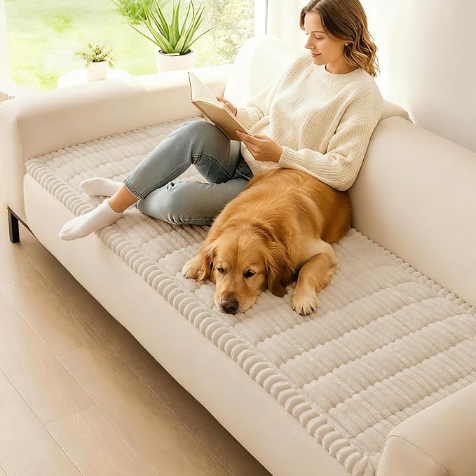 hyha Couch Covers for Dogs Washable, Non Slip Plush Dog Sofa Protectors, Fuzzy Pet Couch Covers for 3 Cushion Sofa Pet Friendly (Apricot, 27.6" x 70.9")