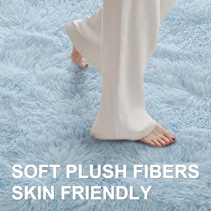 9x12 Ft Extra Large Shag Rugs for Living Room, Ultra Soft Fluffy Furry Area Rugs for Bedroom Indoor Floor, Aesthetic Carpet for Kids Home Decor (Light Blue)
