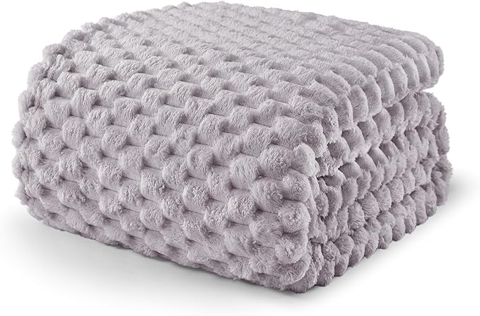 Exclusivo Mezcla Fleece Queen Blanket for Bed, Extra Large Fuzzy Light Grey Bed Blankets, Soft Cozy Plush Sofa Throws for All Seasons, 90x90 Inches