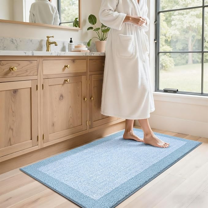 48x24 Long Bathroom Rugs Washable Non Slip, Light Blue Bath Mat for Bathroom Floor Tub, Soft Absorbent Quick Dry Mats for Shower, Bathtub,Home Decor