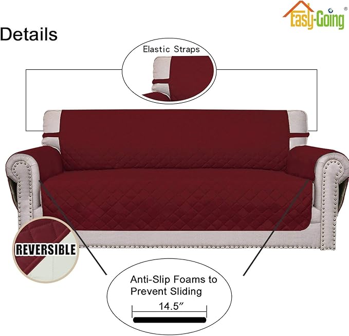Easy-Going 4 Seater Sofa Slipcover Reversible Sofa Cover Water Resistant Couch Cover with Foam Sticks Elastic Straps Furniture Protector for Pets Children Dog Cat (XX-Large, Christmas Red/Ivory)