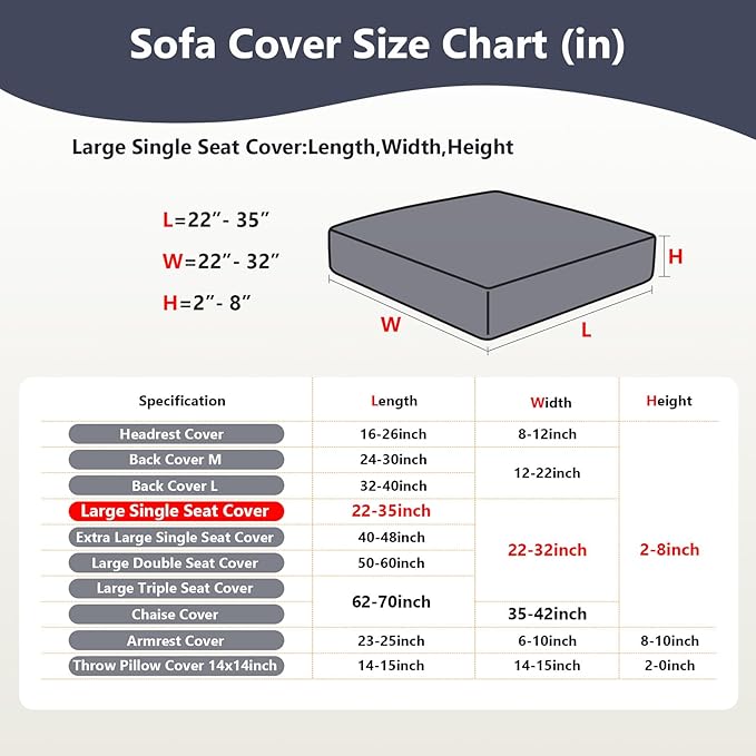 Couch Cushion Covers for Sofa Couch Covers Wear-Resistant Universal Sofa Cover Washable Stretch for Sectional Slipcovers (Texture-Gray Blue,Large Single Seat Cover)
