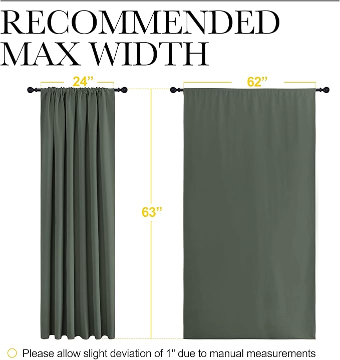 NICETOWN Bedroom Curtains Blackout Draperies - All Season Thermal Insulated Solid Rod Pocket Top Blackout Curtains/Drapes for Kid's Room (Dark Mallard, 1 Pair, 62 x 63 Inch)