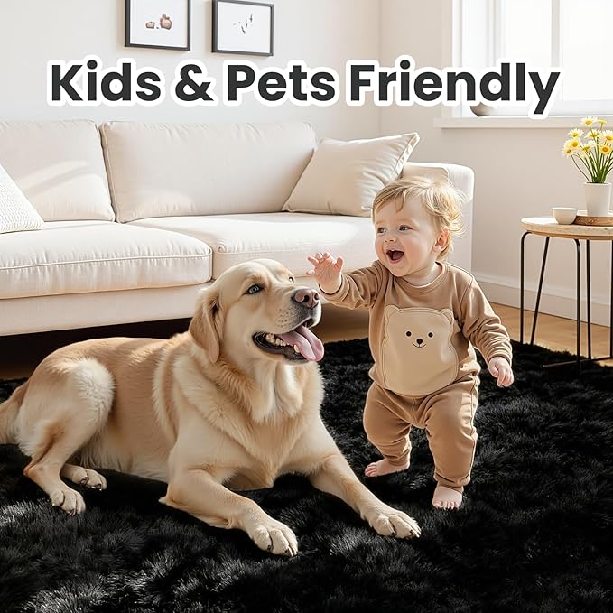 6x9 Area Rugs for Living Room Rug: Soft Fluffy Shag Black Rugs for Bedroom, Non-Slip Large Fuzzy Plush Rug Indoor Floor Carpet for Nursery Kids Boys Girls Room, Dorms, Playroom, Modern Home Decor