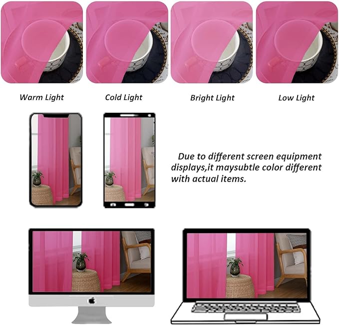 Chyhomenyc Extra Long Sheer Curtains 120 Inches Long 2 Panels Set, Light Filtering Voile Curtain Drapes for Floor to Ceiling Window Patio Sliding Door, 10FT, Hot Pink