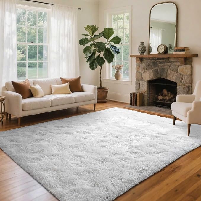 Area Rugs for Living Room, 6x9 Feet Soft Fluffy Shagg Plush Rug High Pile Large Indoor Modern Non-Slip Floor Carpet for Bedroom Nursery Kids Home Room Dorm Decor Aesthetic White