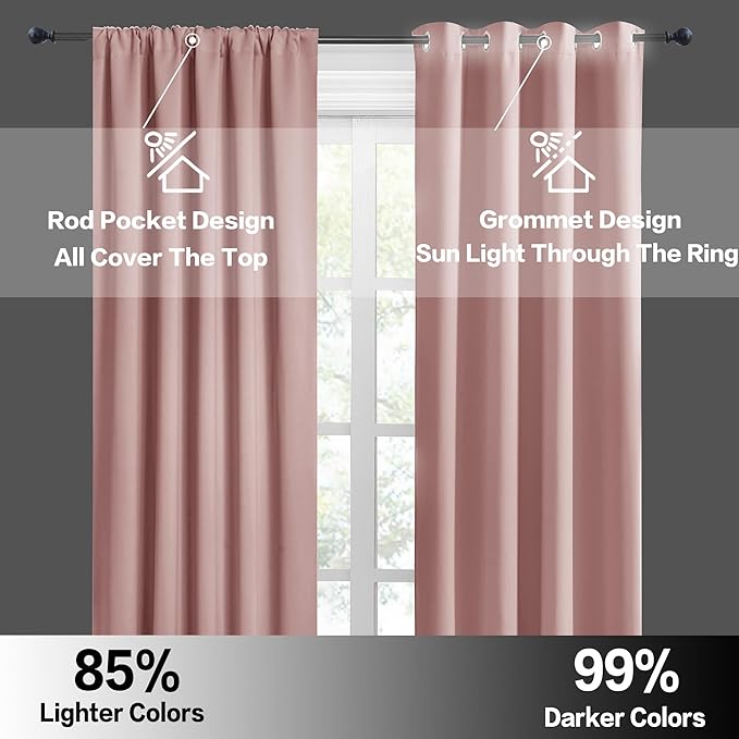 RYB HOME Kitchen Blackout Curtains Over Sink 36 inch Length, Rod Pocket Summer Light UV Blocking Energy Efficient, Cabinet Shelf Cupboard Coverings, Width 29 by Length 36, Peach Blush, 2 Panels