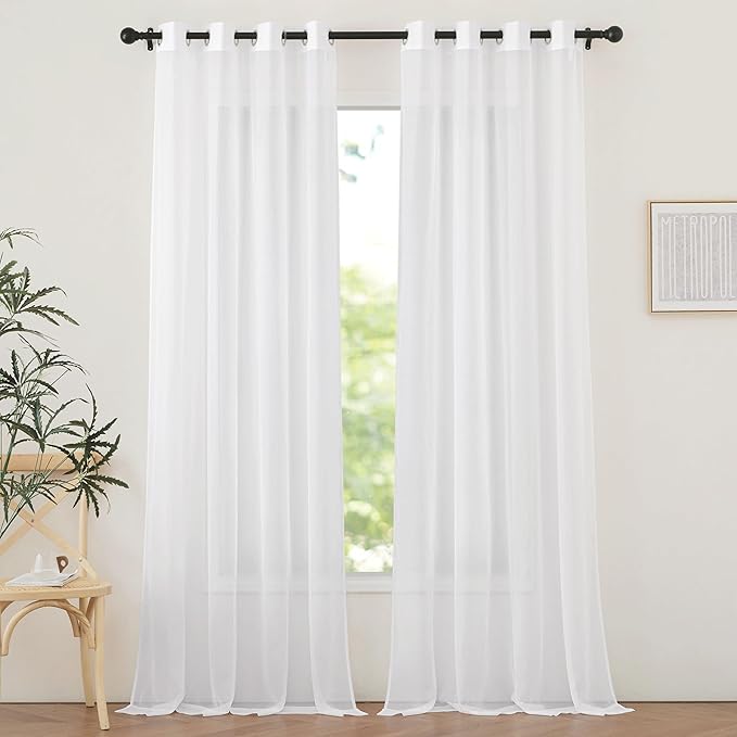 NICETOWN Ivory Sheer Curtains Extra Long 135 inch Length for Large Windows, Grommet Soft and Touching Living Room Window Treatments Sweep to Floor for Villa, W54 x L135, 2 Panels
