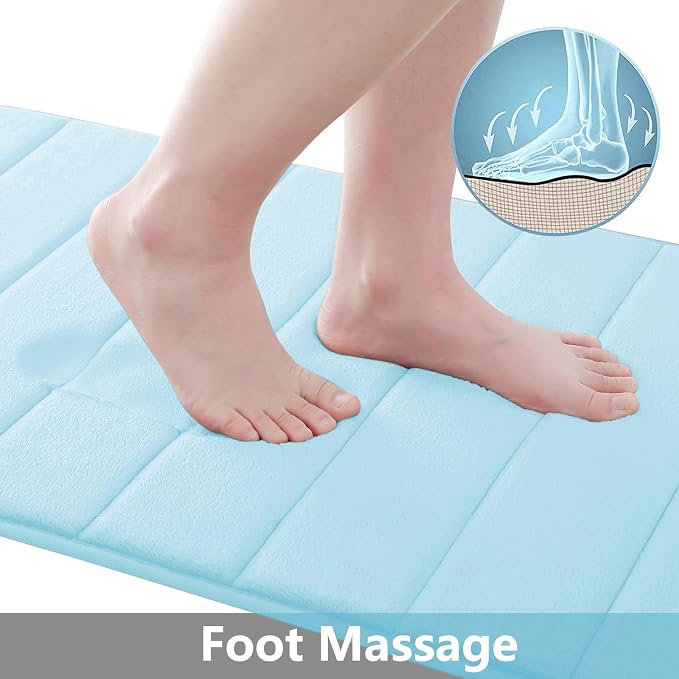 Bath Rug 30 x 20 Inch Memory Foam Non-Slip Light Blue