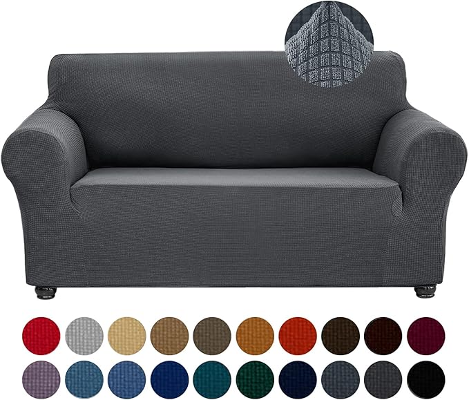 Joccun Stretch Loveseat Couch Cover Slipcover, 1-Piece Sofa Cover for 2 Cushion Couch Spandex Jacquard Washable Furniture Protector Cover for Living Room,Kids,Pets（Loveseat,Gray）
