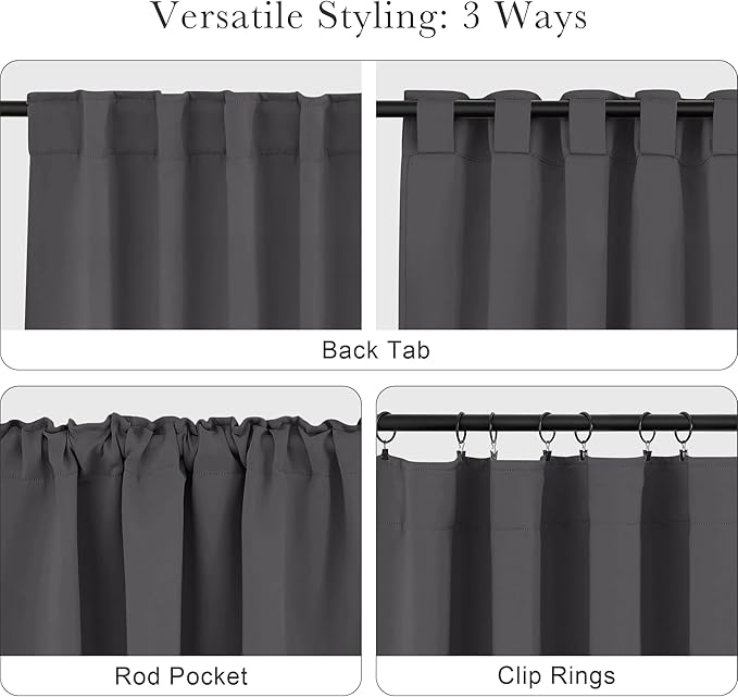 Pony Dance Blackout Curtains Thermal Insulated Window Treatment Panels Room Darkening Shade Drapes for Living Room Back Tab/Rod Pocket Bedroom Draperies, 34 x 63 Inch, Grey, 2 Panels