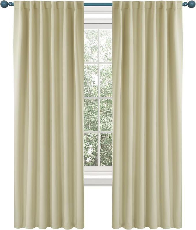 Deconovo Blackout Curtains, Thermal Insulated, W52 x L54 2 Panels, Back Tab, Machine Washable, Room-Darkening Drapes for Bedroom/Living Room Beige