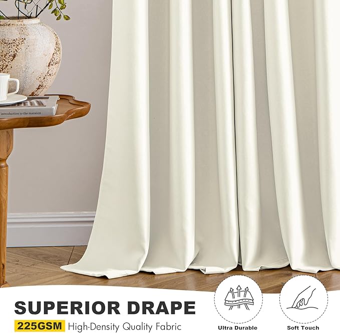 MIULEE Cream Blackout Curtains for Bedroom Living Room 54 Inches Long 2 Panels, Thermal Insulated Room Darkening Drapes Solid Grommet Noise Reduction Light Blocking Window Treatments 40x54 Inch