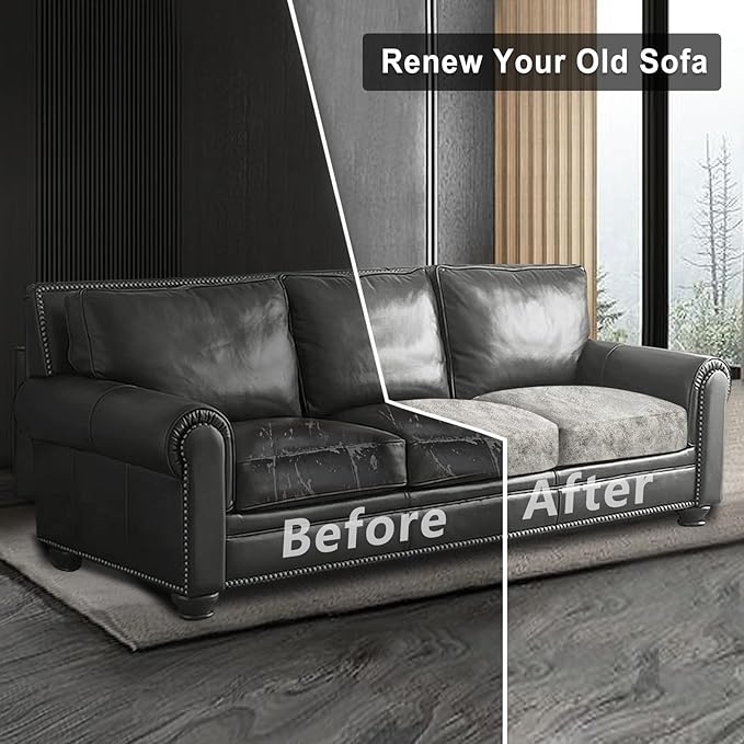 Leather Look Couch Cushion Covers Sofa Seat Slipcovers Sets Couches Furniture Protector for Sectional Armchair Loveseat Pets Kids Stretch Spandex Fabric (3 Cushion Sofa, Griege)