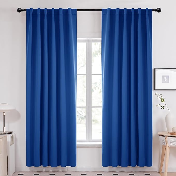 Deconovo Solid Rod Pocket Curtains Room Darkening Curtains Blackout Thermal Insulated Curtains for Patio Door 52Wx95L Inch Royal Blue Set of 2