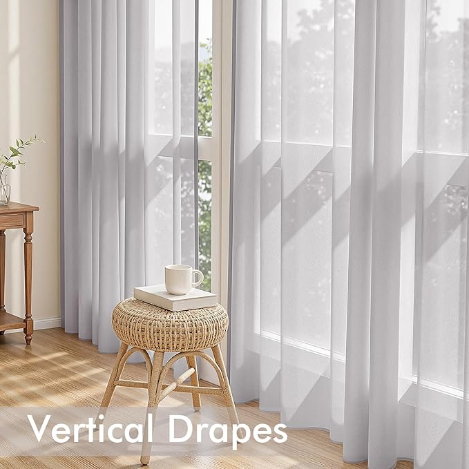 MIULEE Greyish Lilac Sheer Curtains 90 Inches Long, 4 Panels Set, Rod Pocket Light Filtering Window Drapes for Bedroom and Living Room, Elegant Airy Fabric, 42 x 90 Inches