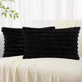 decorUhome Cozy Faux Fur Throw Pillow Covers 12x20 Set of 2 Decorative Soft Plush Striped Lumbar Modern Farmhouse Boho Couch Pillow Cases with Velvet Back for Sofa Bed Living Room, Black