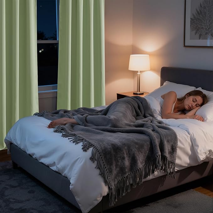 RYB HOME Bedroom Blackout Curtains 80 inches Long, 100% Blackout Thermal Insulated Noise Reducing Curtains for Living Room Nursury, 42 inches Wide by 80 inches Long, Sage Green