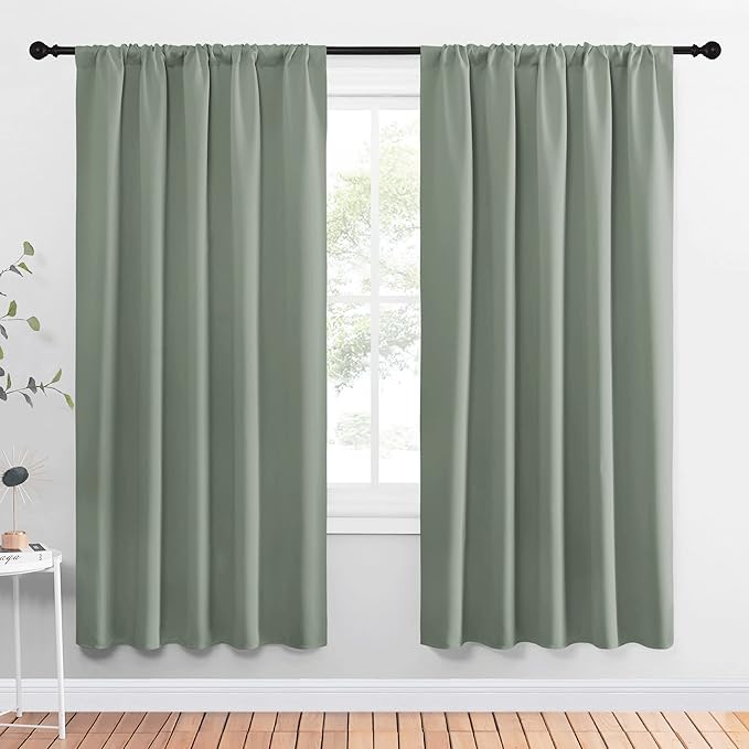 NICETOWN Window Curtains Blackout Drapes - Thermal Insulated Solid Rod Pocket Blackout Curtains/Draperies for Living Room (Sage Green, One Pair, 52 by 72-Inch)