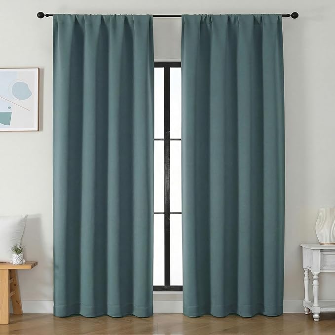 Simplebrand Ava Dark Green Blackout Curtains for Bedroom 90 Inches Long 2 Panels Set, Solid Privacy Energy Saving Living Room Window Treatment Curtains Blackout Drapes, W50 x L90 Inch, Dark Green