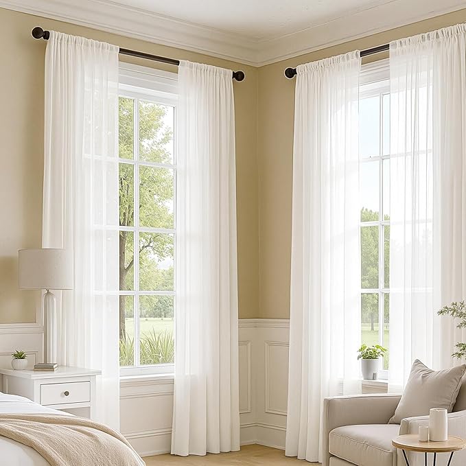 MIULEE Ivory Sheer Curtains 96 Inches Long, 4 Panels Set, Light Filtering Rod Pocket Voile Drapes for Living Room and Bedroom, Airy Soft Fabric Window Treatments, 42 x 96 Inches