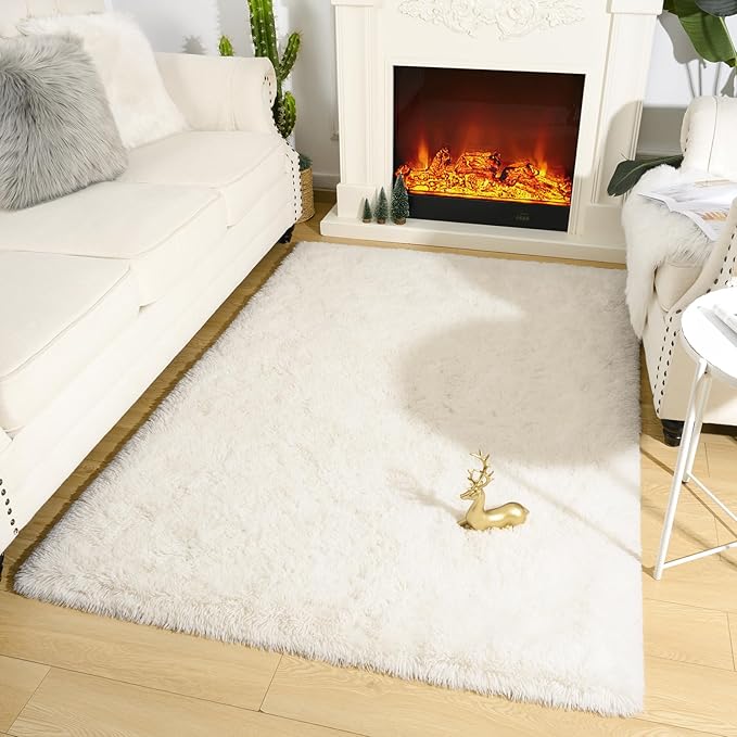 Amearea Premium Soft Fluffy Rug Modern Shag Carpet, 5.3x7.5 Feet, Fuzzy Plush Rugs for Living Room Bedroom Kids Room Home Decor, Nursery Non Slip Indoor Shaggy Carpets, Cream