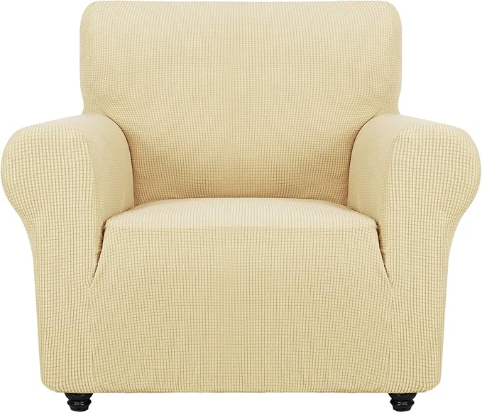 ZNSAYOTX Super Stretch Chair Slipcover Universal Sofa Chair Covers for Living Room Dogs Pet Furniture Protector Spandex Armchair Slipcovers with Anti Slip Foam Sticks (Beige, Chair)