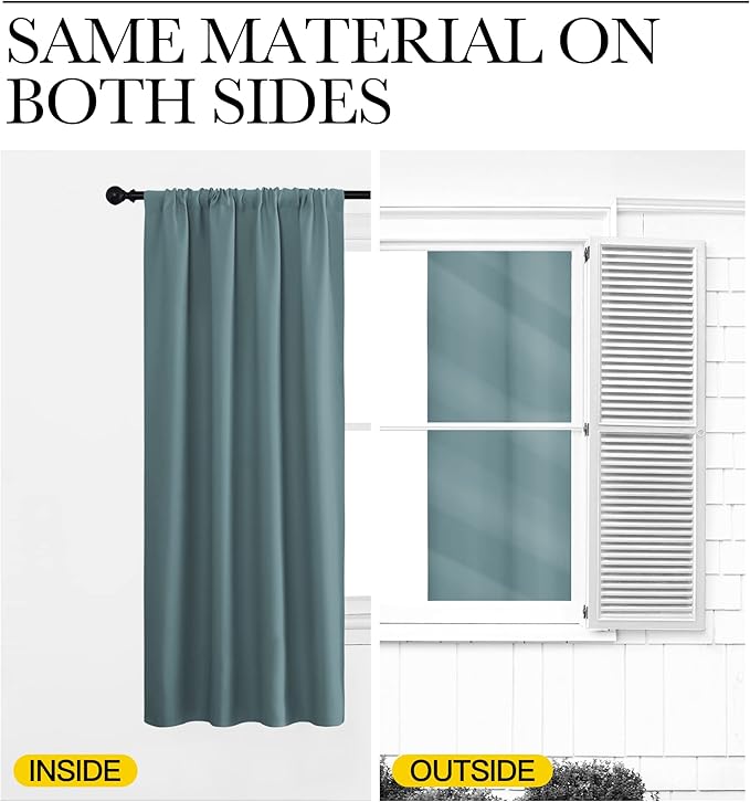 NICETOWN Greyish Blue Blackout Curtains Panels for Window, Thermal Insulated Rod Pocket Blackout Drapes/Draperies for Living Room (2 Panels, W52 x L72 inches)