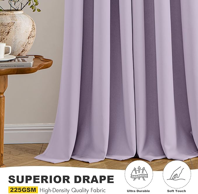 MIULEE Lilac Blackout Curtains for Bedroom Living Room 45 Inches Long 2 Panels, Thermal Insulated Room Darkening Drapes Solid Grommet Noise Reduction Light Blocking Window Treatments 40x45 Inch