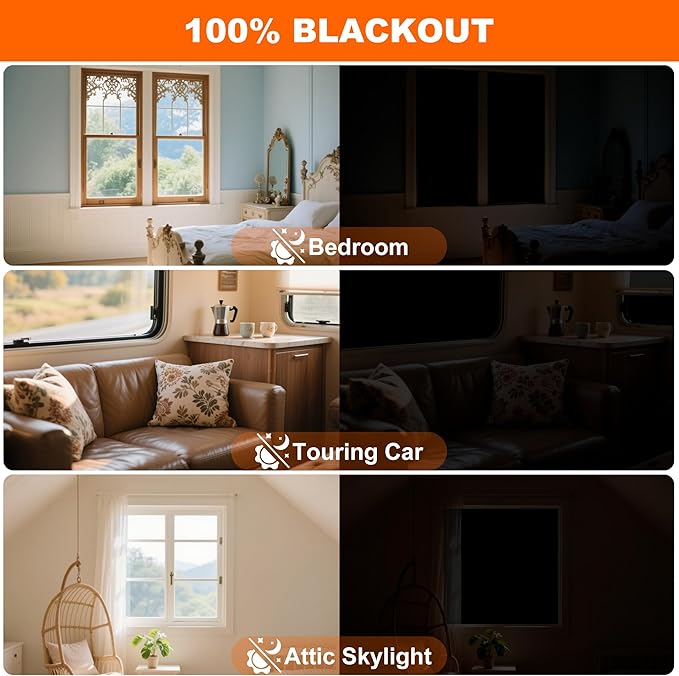 100% Blackout Curtains for Bedroom 2 Pack 40"x57" Portable Window Blinds Cover Adhesive Thermal Blackout Blinds No Drill Guard Blind Window Shades Temporary Room Darkening Shades for Skylight RV Dorm