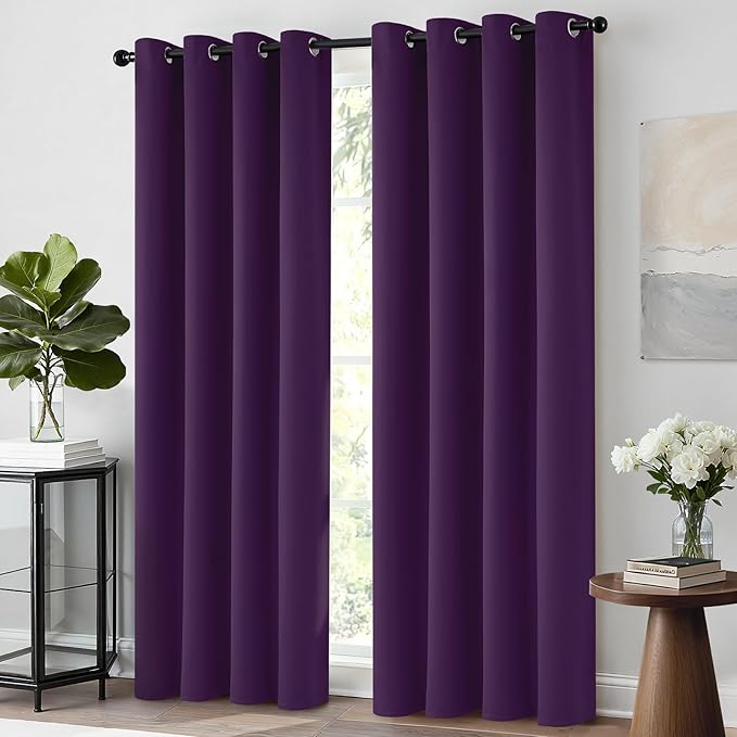 Yakamok Purple Blackout Curtains for Bedroom, Grommet Thermal Insulated Room Darkening Blackout Drapes for Living Room, 2 Panels,52W x 72L Inch