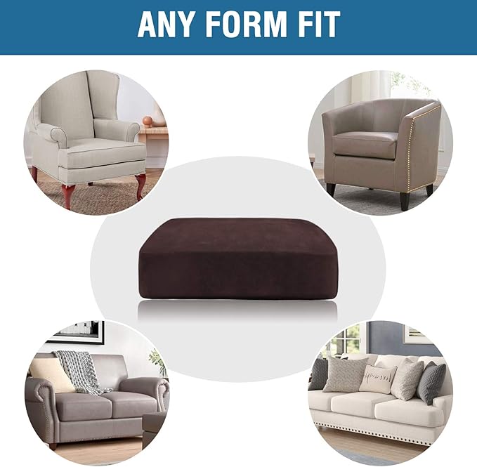 H.VERSAILTEX Velvet Stretch Couch Cushion Cover Plush Cushion Slipcover for Chair Cushion Furniture Protector Seat Cushion Sofa Cover (1 Piece Armchair Cushion Covers, Brown)