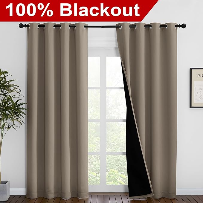 NICETOWN Taupe Full Shade Curtain Panels, Pair of Energy Smart & Noise Blocking Out Blackout Drapes for Dining Room Window, Thermal Insulated Guest Room Lined Window Dressing(Taupe, 55 x 86 inch)