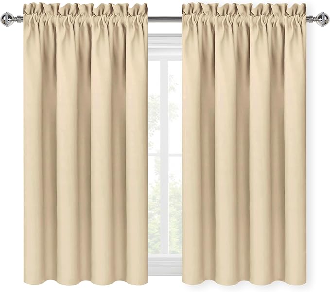 DWCN Blackout Curtains Room Darkening Thermal Insulated Bedroom Curtains Window Curtain Panels, 52 x 54 inches Long, Set of 2 Beige Rod Pocket Drapes