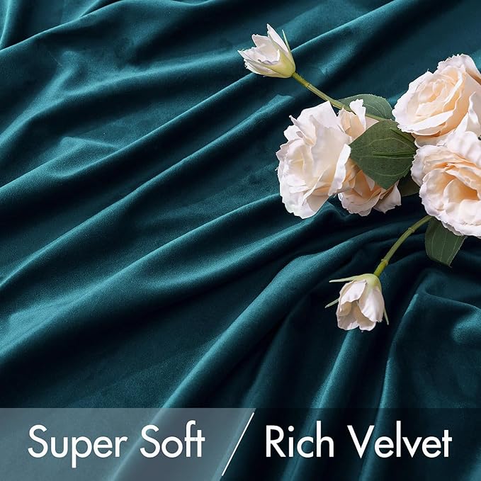 MIULEE Blue Velvet Curtains 108 inches Long 2 Panels - Luxury Room Darkening Curtains for Bedroom Living Room Thermal Insulated Fall Decor Super Soft Window Drapes Rod Pocket & Back Tab, Peacock Blue