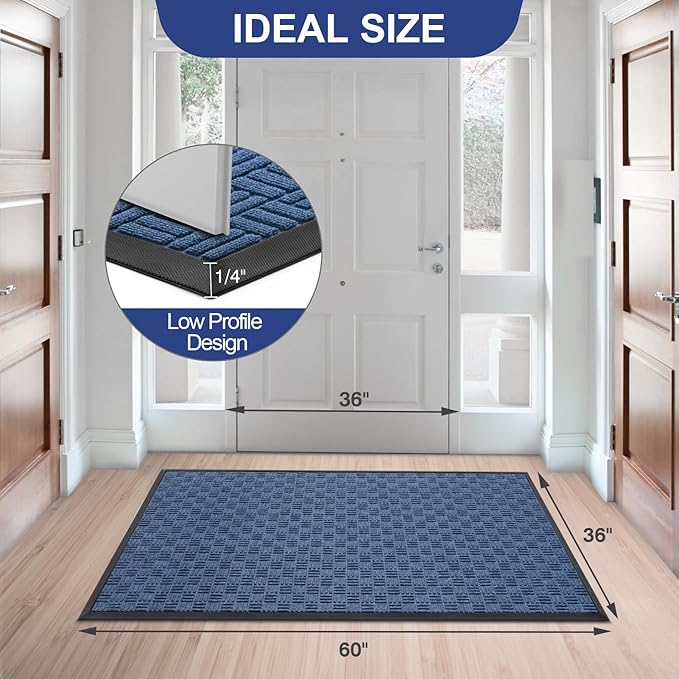 Mibao Front Door Mat, Heavy Duty Durable Welcome Mat for Outdoor Indoor, Dirt Trapper Waterproof Super Absorbent Door Mat for Entryway Outside Patio Porch, 61.5" x 36", Blue