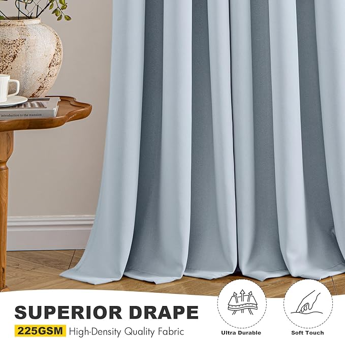 MIULEE Light Blue Blackout Curtains for Bedroom Living Room 54 Inches Long 2 Panels, Thermal Insulated Room Darkening Drapes Solid Grommet Noise Reduction Light Blocking Window Treatments 40x54 Inch