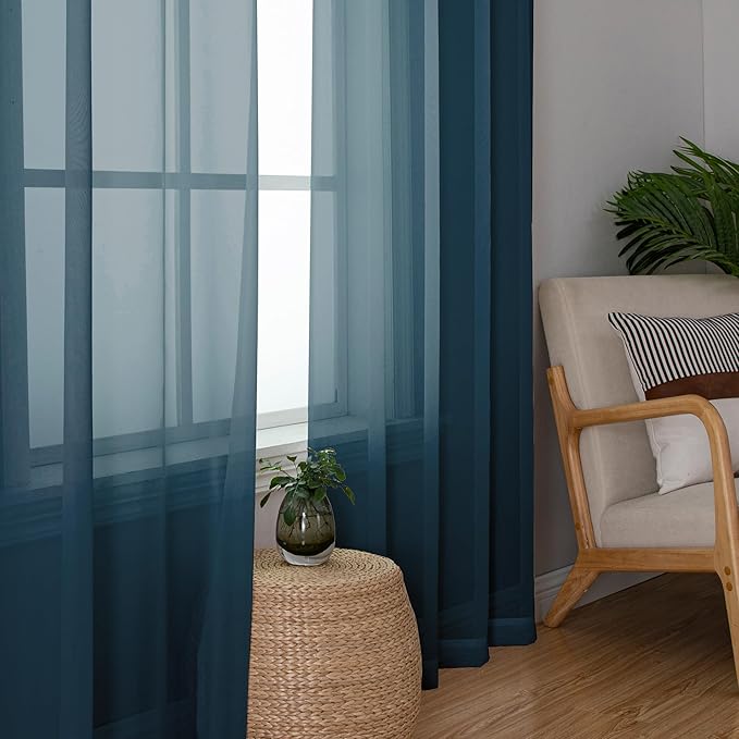 Simplebrand Dusty Blue Sheer Curtains 90 Inches Long 2 Panels, Light Filtering Rod Pocket Solid Color Window Sheer Curtain Panels, Elegant Curtains & Drapes for Living Room, Bedroom, 42" W x 90" L