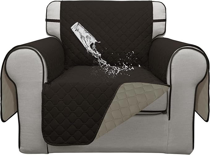 ISSUNTEX Double Protection 100% Waterproof Chair Sofa Covers for Living Room, Couch Covers for Chair Sofa, Reversible Furniture Protector Sofa Cover for Dogs, Pets, Kids (Chair, Chocolate/Beige)
