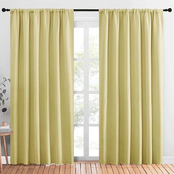 NICETOWN Room Darkening Curtains for Bedroom, Paler Yellow, Set of 2 Panels, 62 x 84 Inch, Triple Weave Home Decoration Thermal Insulated Solid Drapes for Patio Door