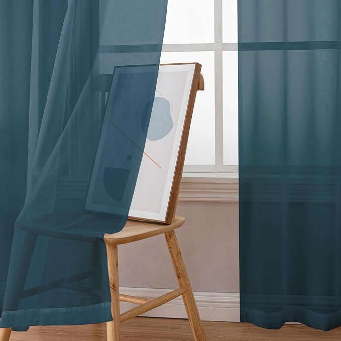 Simplebrand Dusty Blue Short Sheer Kitchen Curtains 36 Inch Length Tier Rod Pocket Cafe Drapes Half Window for Bathroom Small Windows 42 x 36 Inch, 2 Panels
