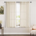 Warm Beige Linen Curtains 63 Inches Long 2 Panel Sets for Living Room Bedroom Rod Pocket Back Tab Light Filtering Drape for Kitchen Window Short Protect Privacy Curtain Modern Farmhouse Decor 52x63