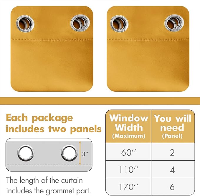 MIULEE Blackout Curtains for Bedroom Living Room Thermal Insulated Room Darkening Grommet Top Solid Light Blocking Drapery Set of 2 Window Panels 52 x 72 Inches Yellow